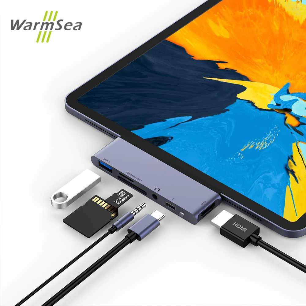 USB C концентратор type C адаптер с 4K HDMI USB-C PD TF SD USB 3,0 3,5 мм разъем порт usb type C док-станция для iPad Pro Macbook Pro/Air