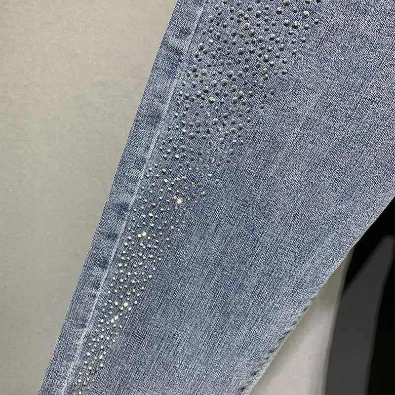 

Donsignet Fashion Light-colored Hot Diamonds Jeans Feminino Thin and Tall Tight-fitting Jeans Push Up Taille Haute Denim Jeans