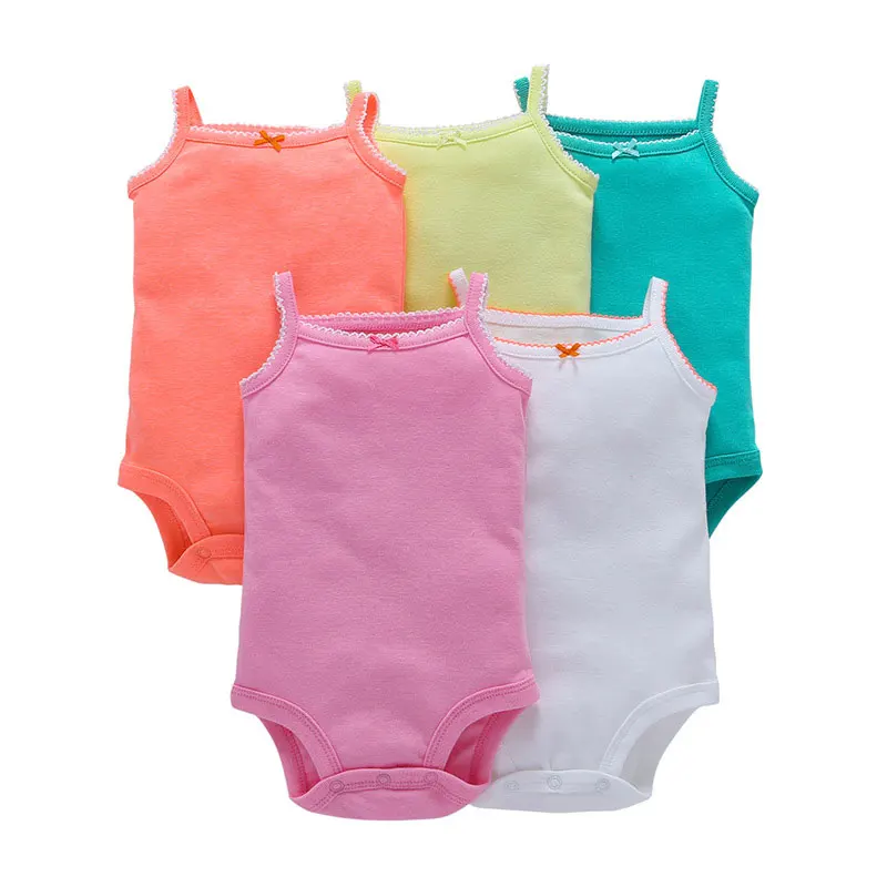 

5 Pieces/lot Baby Clothes Girl Romper Solid Color Baby Romper Summer Cotton Sleeveless Newborn Rompers Fashion Infant Clothes
