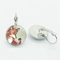 new handmade fox animal earrings retro pet dog silhouette art glass cabochon female charm ladies gift