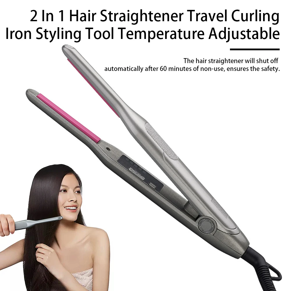 

2 In 1 Temperature Adjustable Electric Fast Heating Auto Off Travel Home Hair Straightener Styling Tool Curling Iron PTC Beard