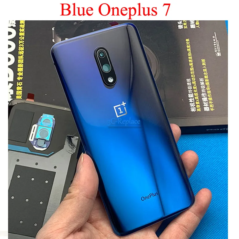 Blue Oneplus 7 Для Oneplus X 2, 3, 3 T, 5, 5, 6, 6 T, 7 Global задняя крышка батарейного отсека, корпус, чехол, Задние стекла, запчасти One plus 1+ 7 PRO GM1910, GM1911 - Цвет: Blue Oneplus 7