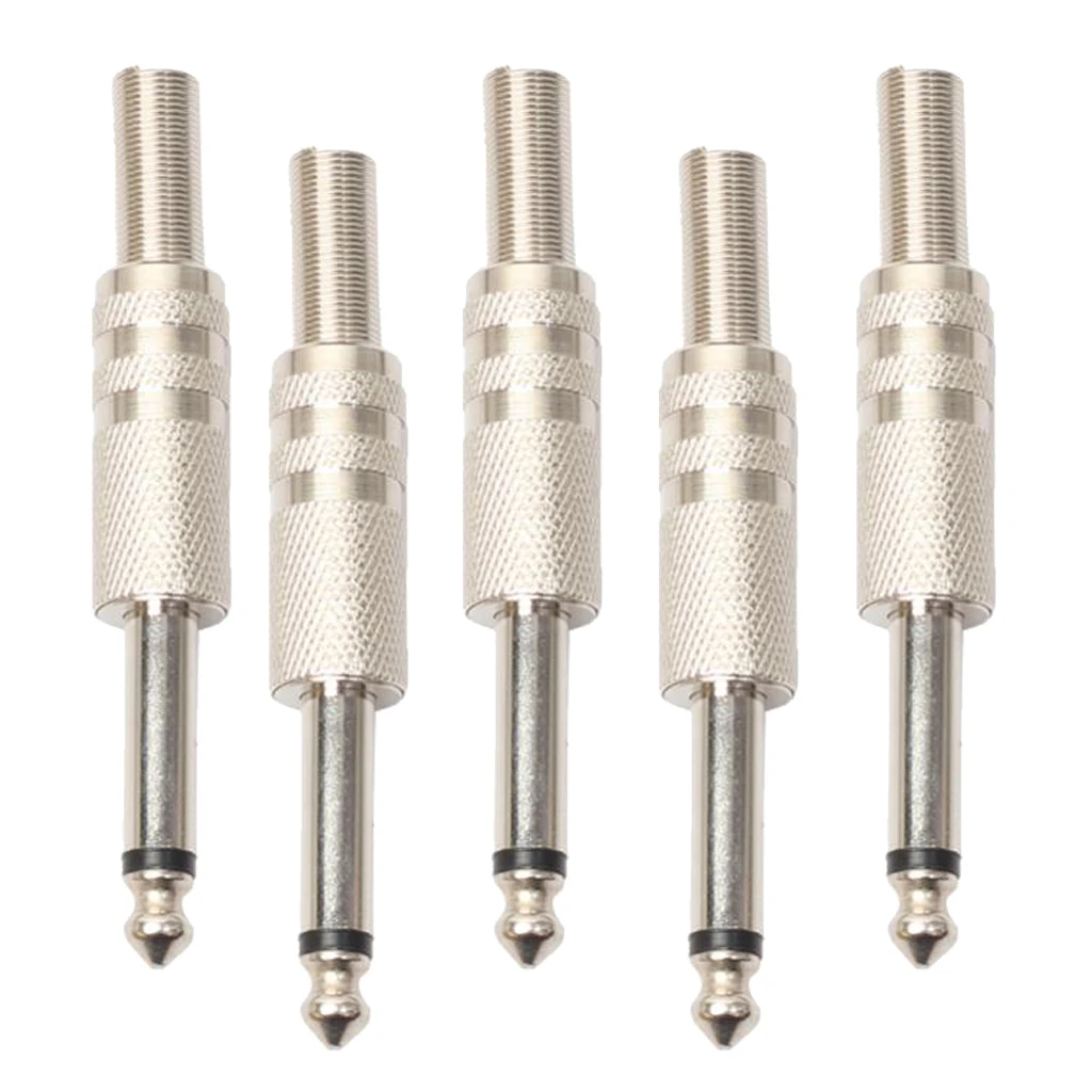 

5pcs Alloy Mono Microphone Cable 6.35 Mm Connectors Adapters