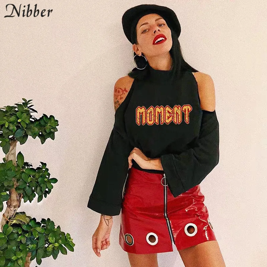 Nibber Осень Хип-хоп стиль свободная толстовка для отдыха Топы женские черные с буквенным принтом полый длинный рукав Уличная Повседневная Толстовка mujer