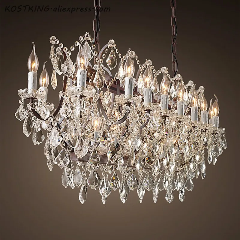 19th C. Rococo железная и Хрустальная прямоугольная люстра освещение линейные
