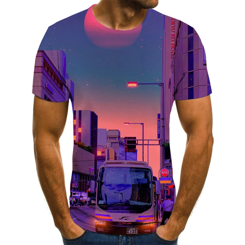 

Футболка мужская и женская с коротким рукавом, модная Повседневная рубашка с 3D-принтом пейзажа, с круглым вырезом, топ в уличном стиле, лето