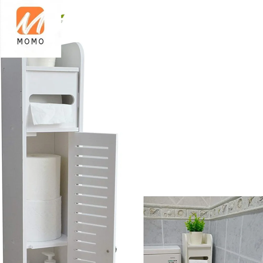 Small Bathroom Storage Corner Floor Cabinet with Doors and Shelves,Thin Toilet Vanity Cabinet,Towel Storage Shelf Paper Holder