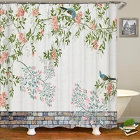 plants leaves flowers and birds printing home decoration shower curtain polyester bathroom waterproof curtain with hook 180x180
