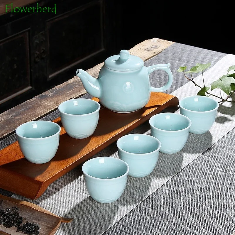 Цвет морской волны Керамика фарфор Чай комплект посуда чашки чайный набор кунг