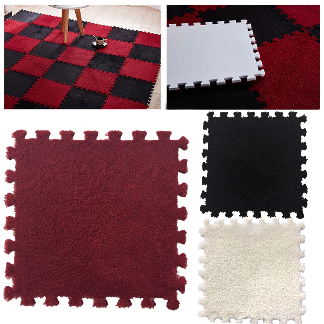 

Foldable Carpets for Living Room Plush Soft Climbing Cappet Rug Split Joint Bath Room Anti-skid Rugs Shaggy Area Rug 30*30cm