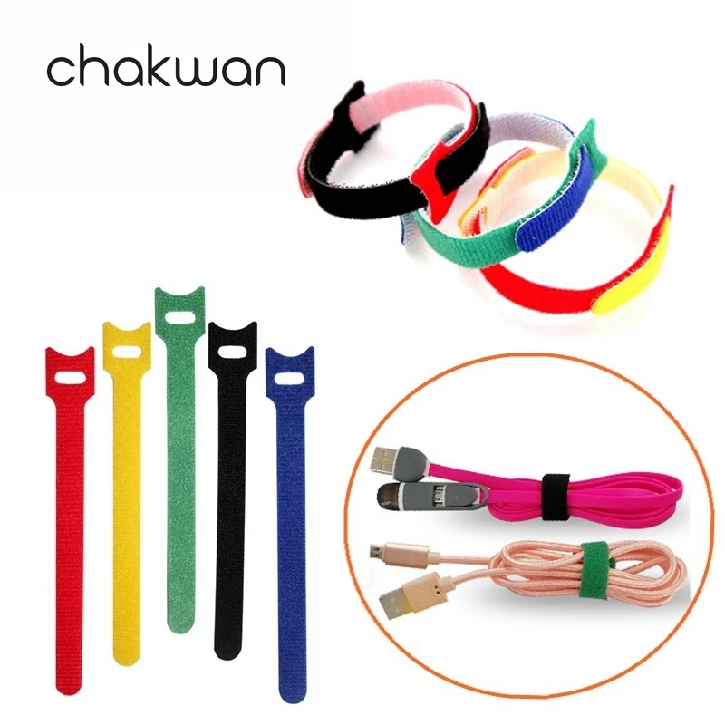 5 цветов нейлоновые кабельные стяжки на липучке многоразовые самоклеющиеся