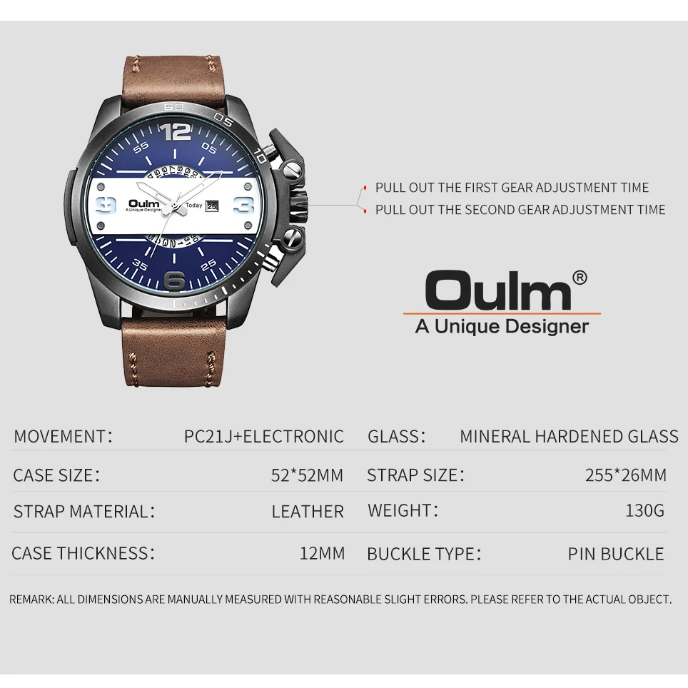 Модные Повседневные Мужские кварцевые аналоговые часы OULM с кожаным ремешком и