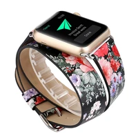 flower print genuine leather bracelet watch band for apple watch double tour 40mm44mm3842mm iwatch series 5 423 1 wristband
