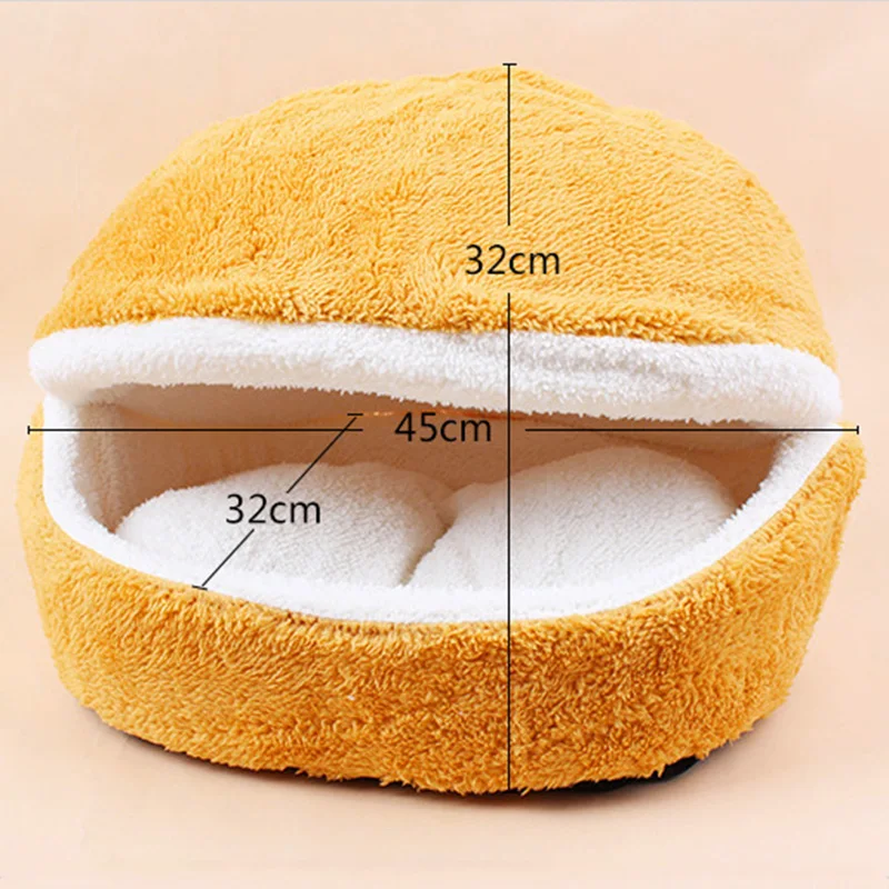 

Removable Cat Sleeping Bag Sofas Mat Hamburger Dog House Short Plush Small Pet Bed Warm Puppy Kennel Nest Cushion Pet Products