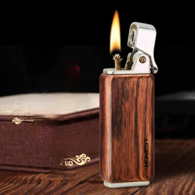 

Sandalwood Retro Kerosene Lighter Nostalgic Old-fashioned Personality Wood Men's Lighter Smoking Accessories for Weed Men Gifts