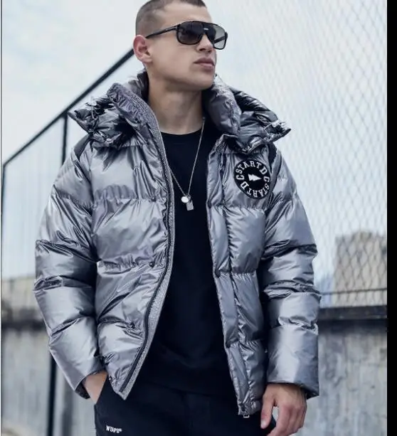 silver grey Мужское пальто размера плюс 3XL, парка со стоячим воротником, мужская зимняя куртка с буквенным принтом, теплая Повседневная куртка в стиле хип-хоп с капюшоном и хлопковой подкладкой - Цвет: silver grey
