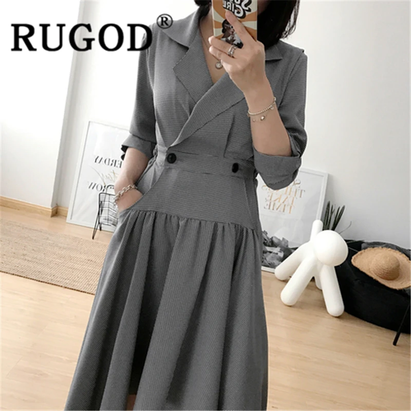 Женское винтажное платье RUGOD облегающее длинное плиссированное в клетку с