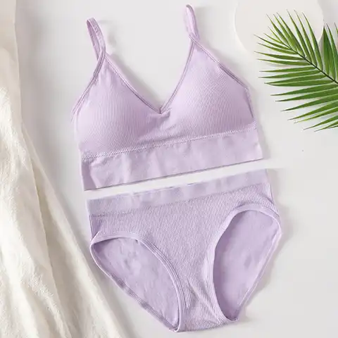 Women Bra and Panties Set Low Back Bra Seamless Sexy Lingerie Set Backless Brassieres Female Crop Top Sport Underwear Set