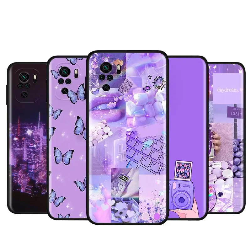 

Soft TPU Cover Purple Flower Butterfly For Xiaomi Redmi Note 4 4X 5A 5 6 7 8T 8 9T 9S 9 10 10S Prime Pro Max Black Phone Case