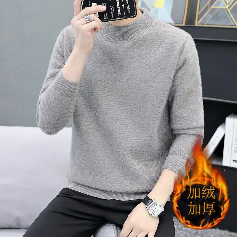 

Sweater Men's Winter New Long Sleeve Pullover round Neck Sweater Fleece Sweater Sweater Coat Men's Clothing Tide