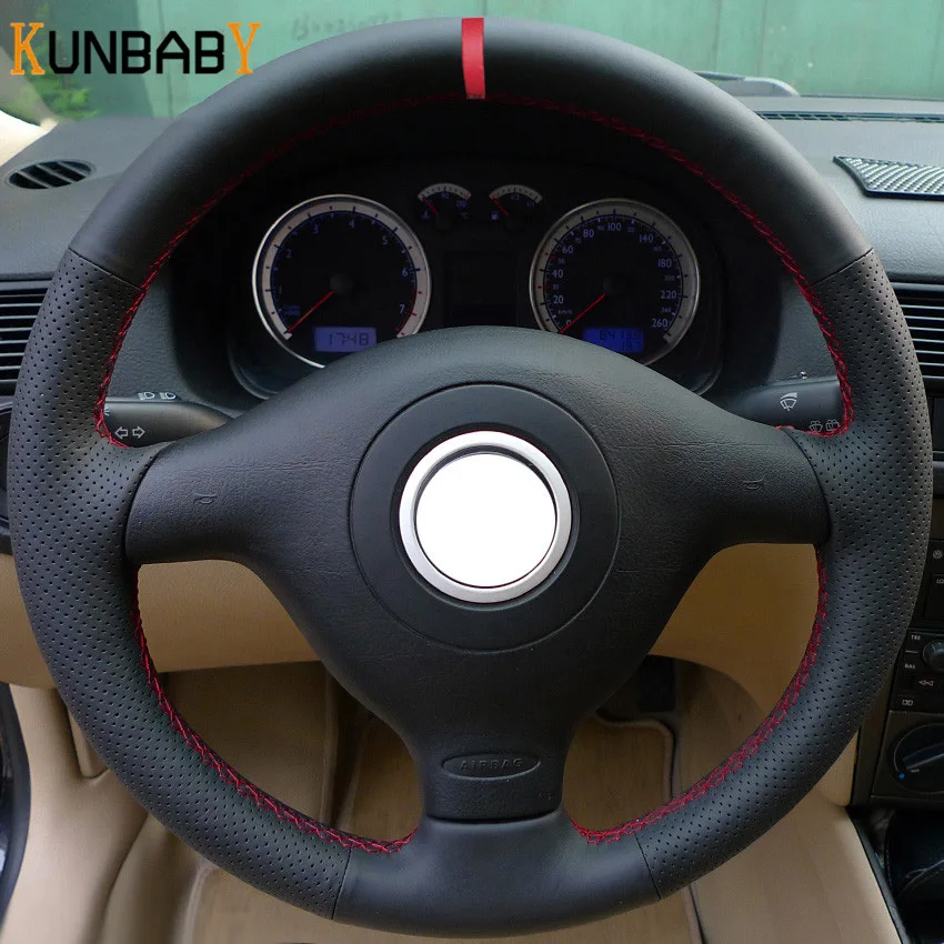 KUNBABY чехол рулевого колеса автомобиля из натуральной кожи красный маркер сверху