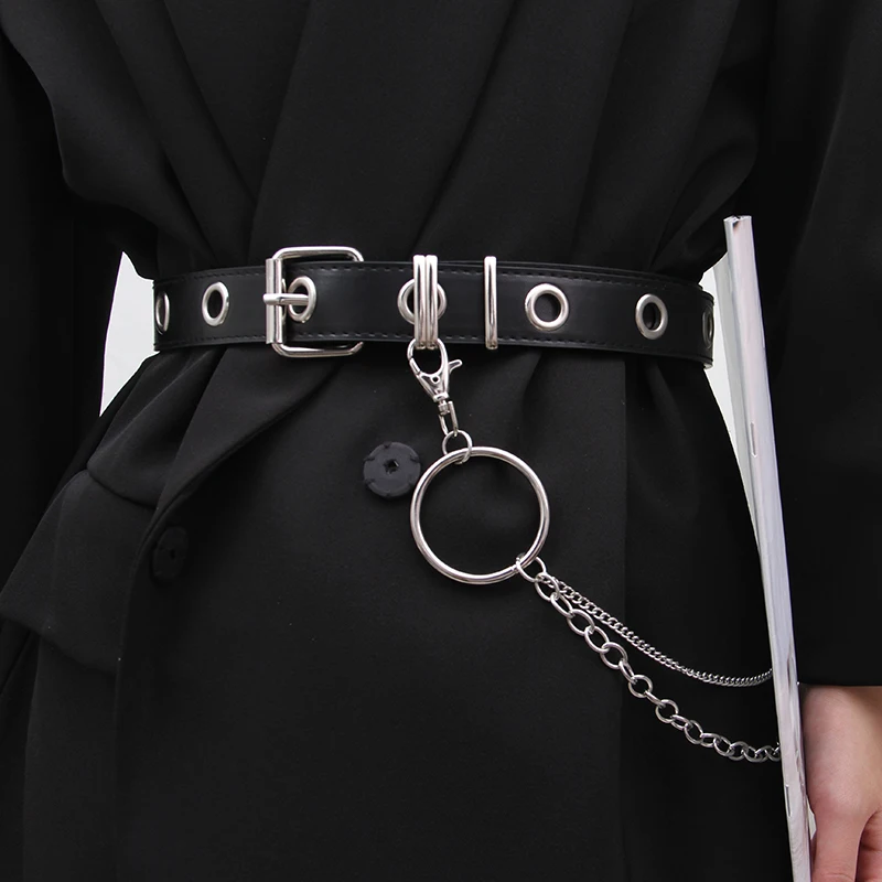 

Silver chain belt ladies coat cummerbunds long belts for women waist punk ceinture femme all match students unisex waistband