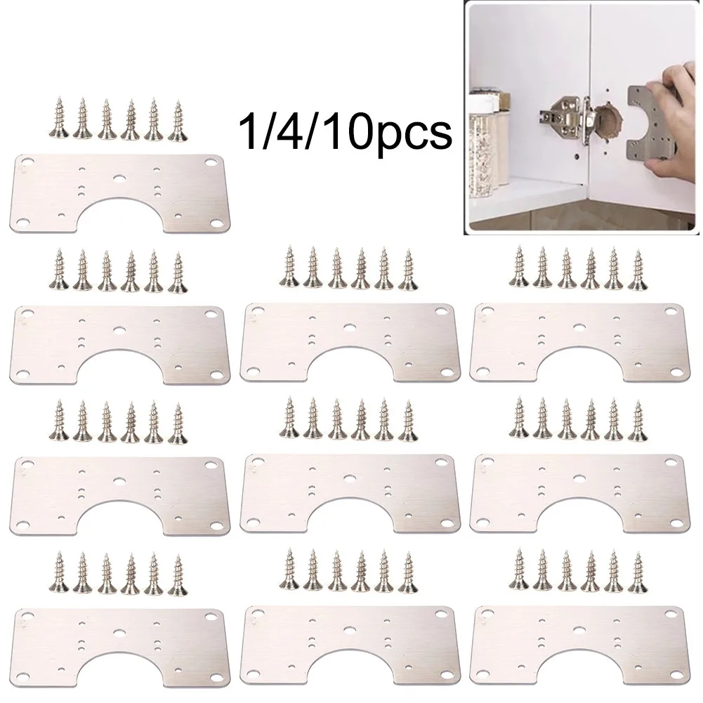 

1/4/10Pcs 0.7mm Stainless Steel Hinge Repair Plate 90*50mm With Screws Suitable For Cabinet Door Repair Installer Kitchen