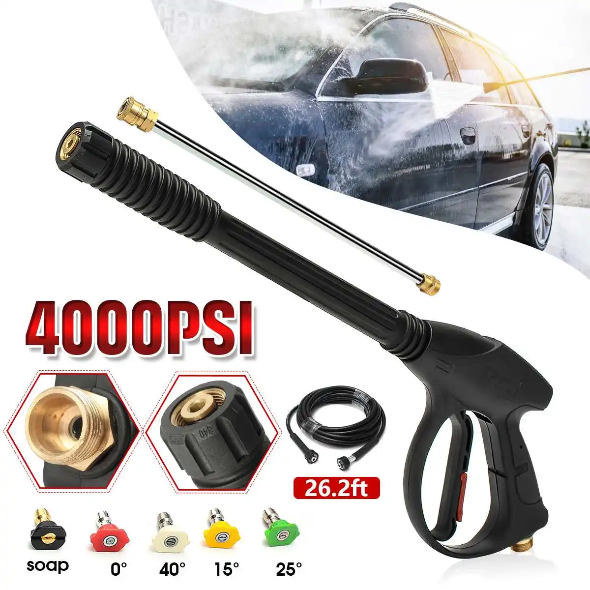 

NEW High Pressure Washer Power Spray-Gun 4000Psi Pressure Car Washer Foam Gun+50CM Extension Hose Replacement Wand Lance