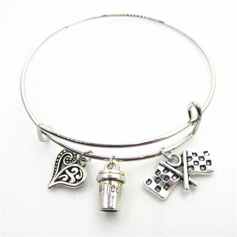 

10pcs/lot Love heart Coffee Cup bangles sports bracelets bangles jewelry expandable adjustable wire hook bangles bracelet