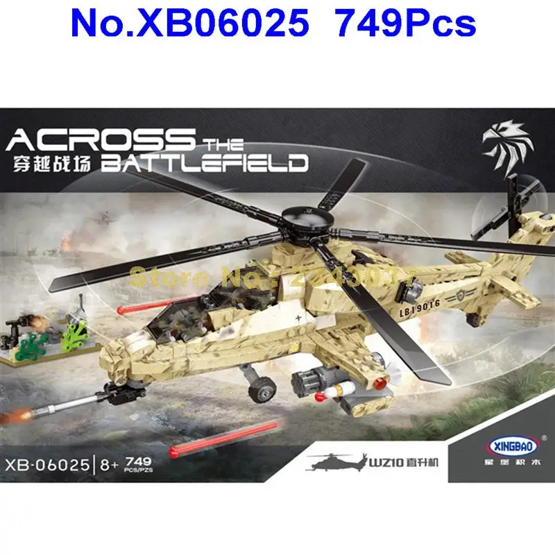Xb06025 749 шт. военный вертолет Wz10 строительные блоки 2 игрушки|Блочные конструкторы|