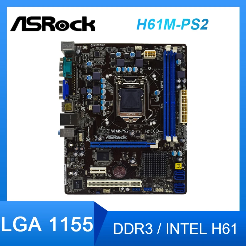 Материнская плата LGA 1155 для ASRock H61M-PS2 DDR3 материнская 16 Гб Intel H61 Micro ATX USB 2 0 Core i7-3770 cpus -