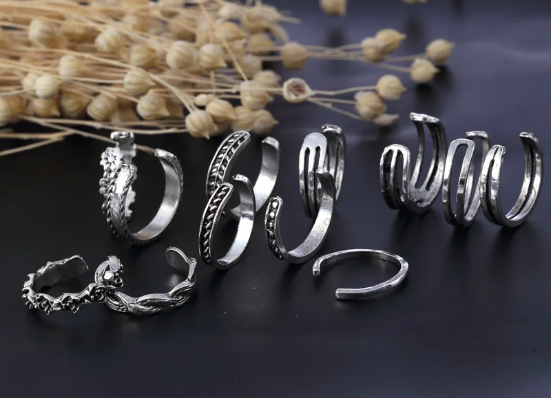 

Varved Cutout Multi-Element 12-Piece Toe Ring Foot Decoration wedding ring set ring set wholesale lots bulk jewelry