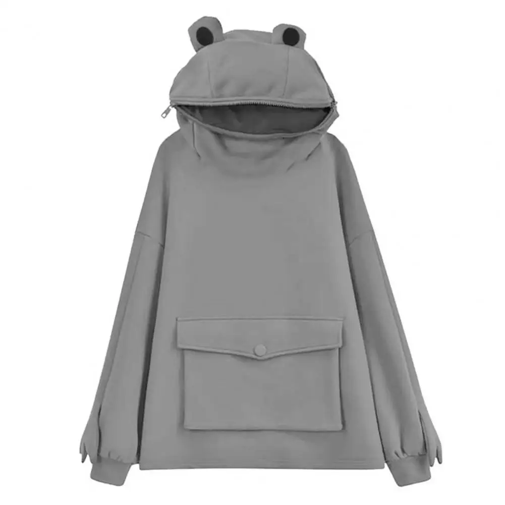 

Frog Shape Pullover Hoodie Big Pocket Autumn Winter Long Sleeve Hooded Plush Women Sweatshirt Outwear