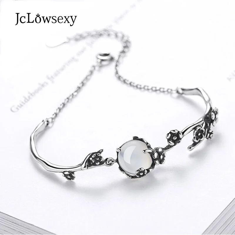 Jclowsexy винтажный Модный Браслет из тайского серебра белый лунный камень цветок