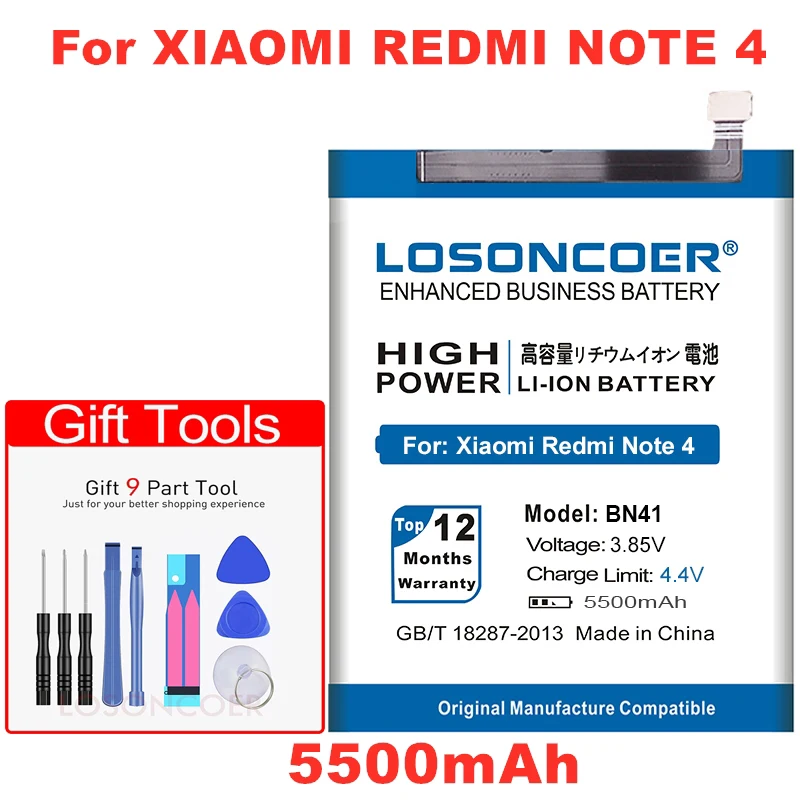 5500 мАч LOSONCOER BN41 BN41L BN41H для Xiaomi Hongmi Redmi Note 4 батарея Helio X20 Redmi Note 4X Note 4 Pro 4G+ 64G батареи