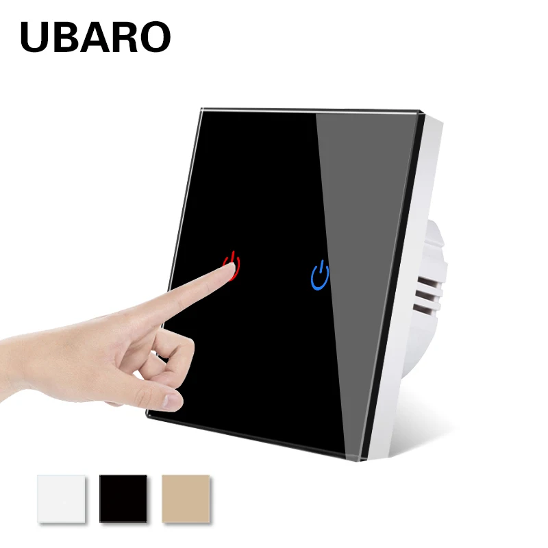 

UBARO EU Black Crystal Glass Panel Wall Light Touch On/Off Switch Led Power Interruptor Electric Switches Button 2 Gang 220V