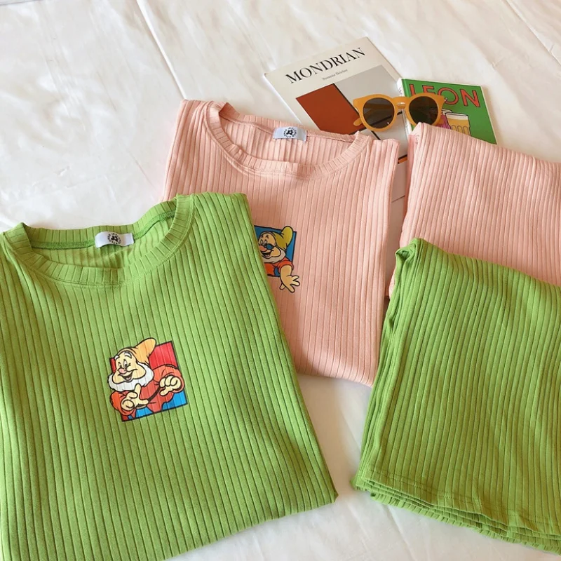 Disney Snow White Ladies Pajamas Set Sleepwear Home Wear Cartoon DwarfPrint Pajama Female Casual Long Sleeve Plus Size Sets Suit