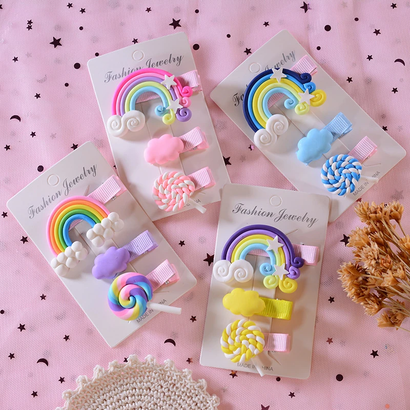 

3PCS New Cute Girl Cloud Lollipop Rainbow Hairpins Cartoon Bobby Pin Hair Clips For Girls Children Headband Kids Accessories