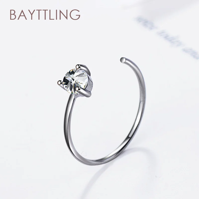 

BAYTTLING Silver Color Simple Black/Silver Round Zircon Open Ring For Woman Fashion Jewelry Couple Ring Gift