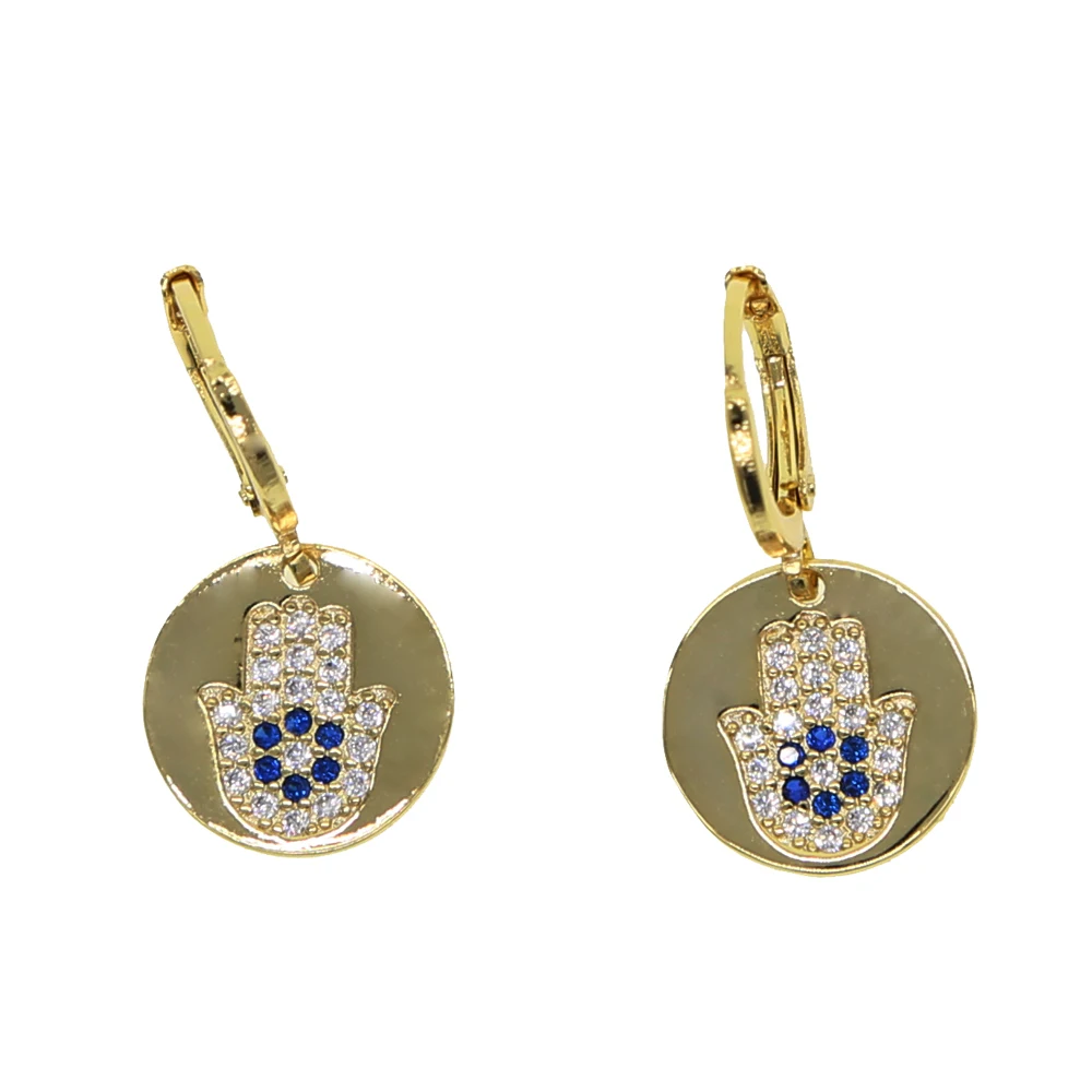 2021 золотые геометрические круглые серьги в форме руки Хамса циркониевые