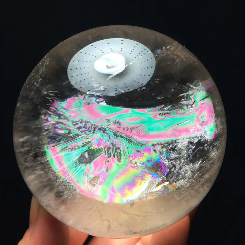 

76mm Rainbow NATURAL CLEAR QUARTZ CRYSTAL SPHERE BALL HEALING GEMSTON+stand