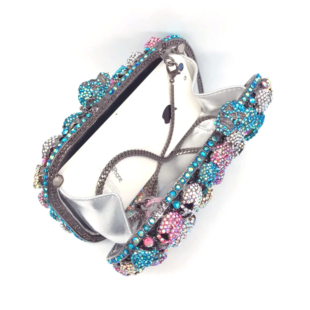 Роскошная вечерняя сумка с трехмерным красочным черепом для женщин кошелек