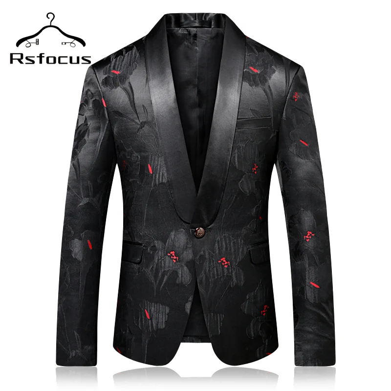 

Черный, Красный жаккардовый Блейзер Rsfocus с воротником-шалью, модель XZ418