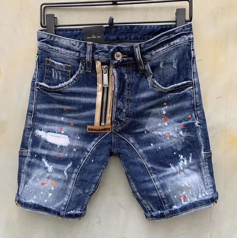 

Dsquared2 Summer style new popular jeans brand Italian slim short jeans men, blue denim shorts with ripped zipper 2050