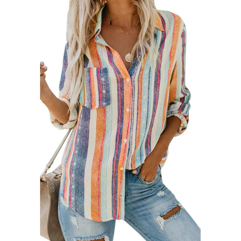 

Women's Sweet Enough Stripe Button Down Top Long Sleeve Blouse