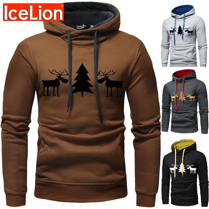 

IceLion 2021 Spring Hoodies Men Christmas Elements. Sweatshirt Long Sleeve Slim Fit Sportswear Fashion Male Pullover Tracksuit