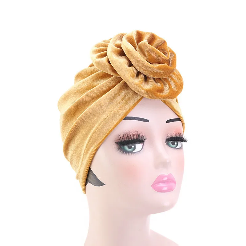 Женская бархатная шапка-хиджаб с объемными цветами мусульманский тюрбан теплая