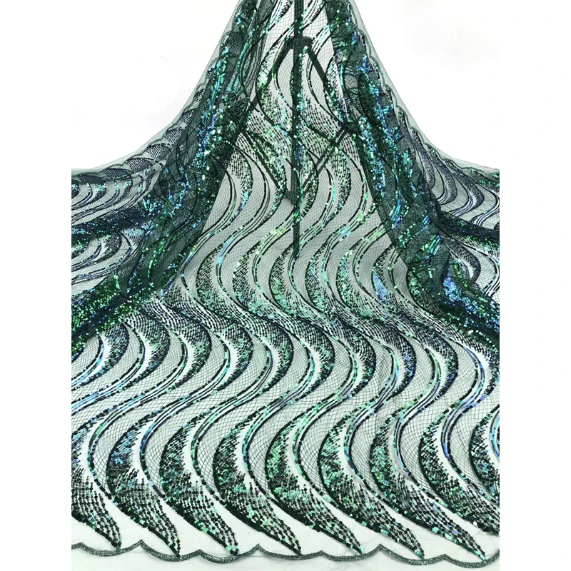 

Lace Fabric 2020 High Quality Solid Polyester Fabrics Ripple Embroidery With Colorful Sequins Fashion Mesh Lace For Big Occasion