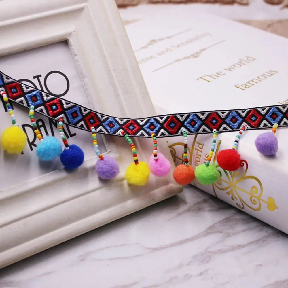 1Yard Hand Beaded Tassel Lace Ribbon Pompom Trim Fabric Handmade Decorative DIY Sewing Dress Shoes Bags Garment Crafts | Дом и сад