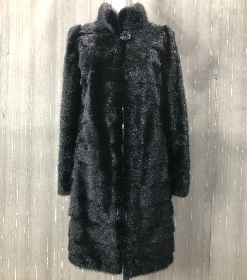 Женское длинное пальто теплая зимняя куртка из натурального меха норки желтого